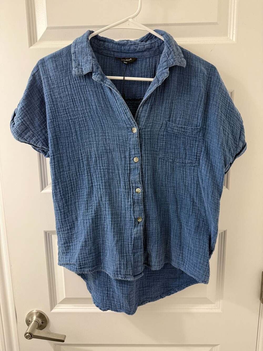 Sim & Sam Blue Gauze Short Sleeve Button-Down Shirt